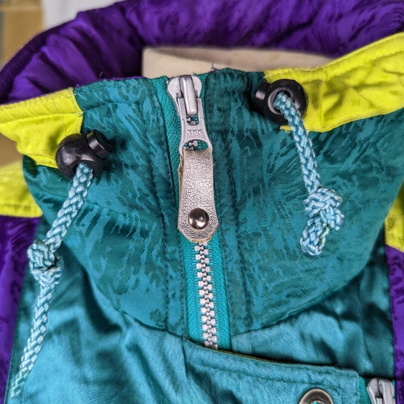 Vintage 1980s Obermeyer Gallery Down Ski Snowboard Parka Jacket Purple & Green - Picture 8 of 16